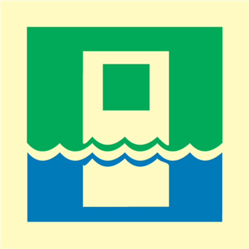Opplysning om vanntett dør - IMO skilt med symbol