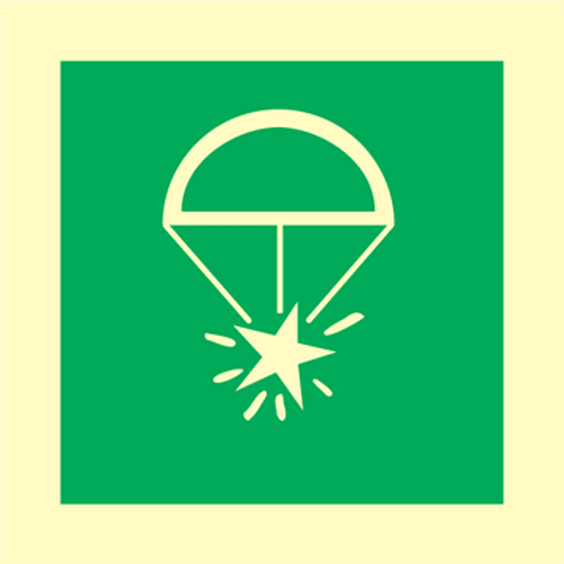 Oppbevaring av nødbluss - IMO skilt med symbol