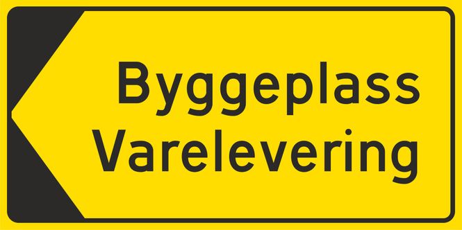 Hovedbilde Byggeplassskilt varelevering - pil venstre