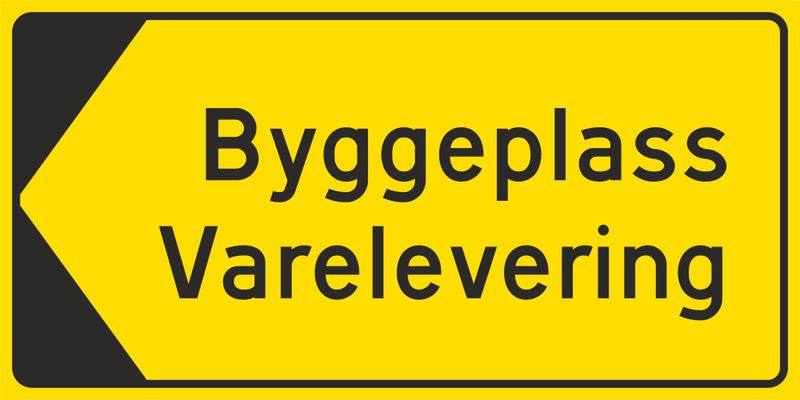 Byggeplassskilt varelevering - pil venstre