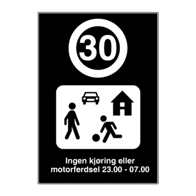 Hovedbilde Gatetun med fartsgrense - Privatrettslig opplysningsskilt
