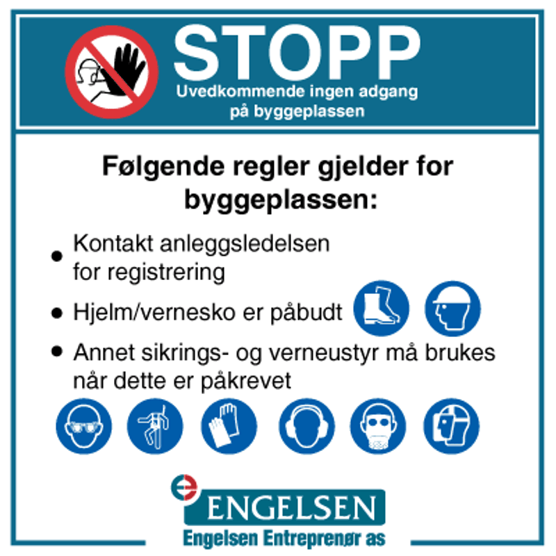 Byggeplasskilt med logo 1000 x 1000mm