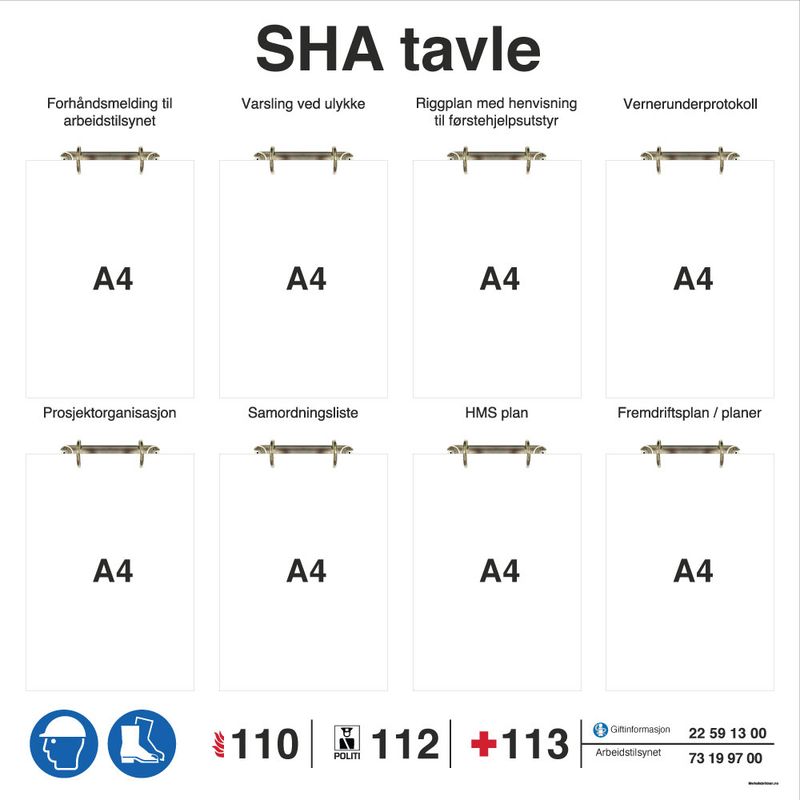 SHA tavle i aluminium med ringpermholdere