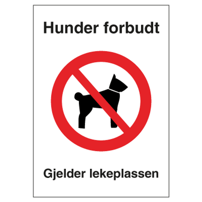 Hovedbilde Hunder forbudt på lekeplassen - skilt med symbol og tekst