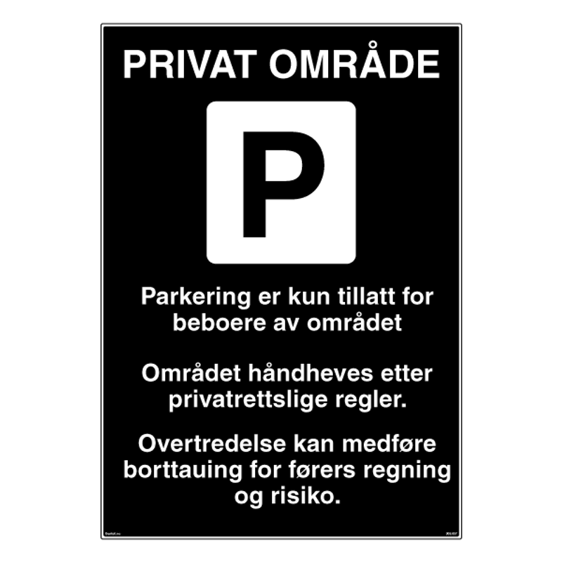 Parkeringsskilt for private parkeringsplasser og områder