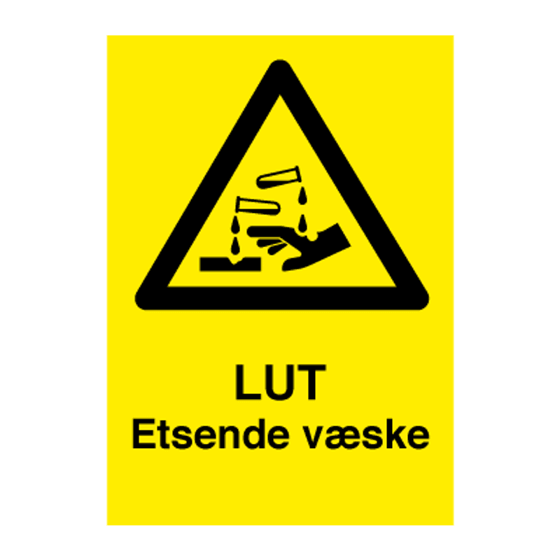 LUT Etsende Væske - Fareskilt med symbol og tekst