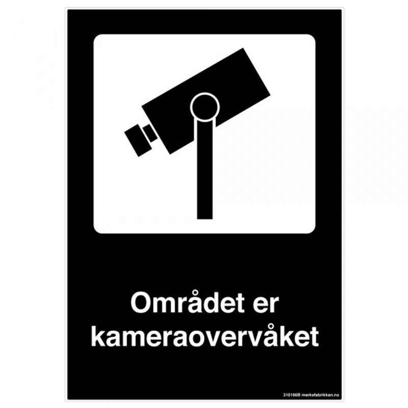 Kameraovervåkning skilt sort – Området er kameraovervåket
