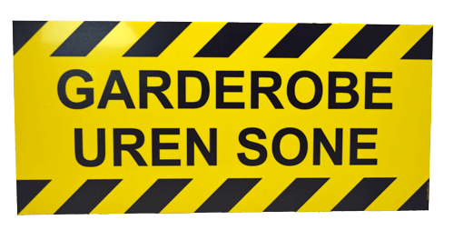 Garedrobeskilt uren sone 150 x 300 mm