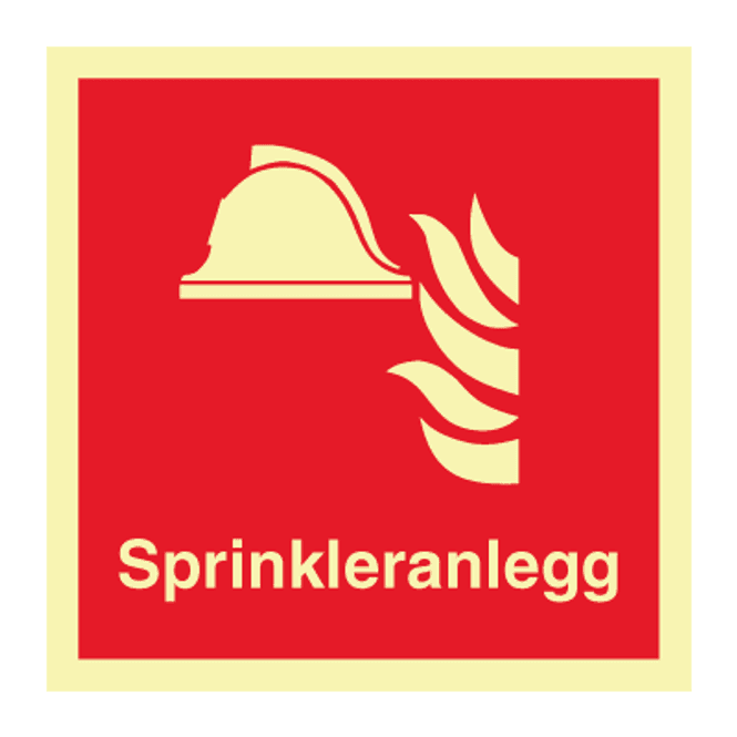 Hovedbilde Sprinkleranlegg - brannskilt med symbol og tekst