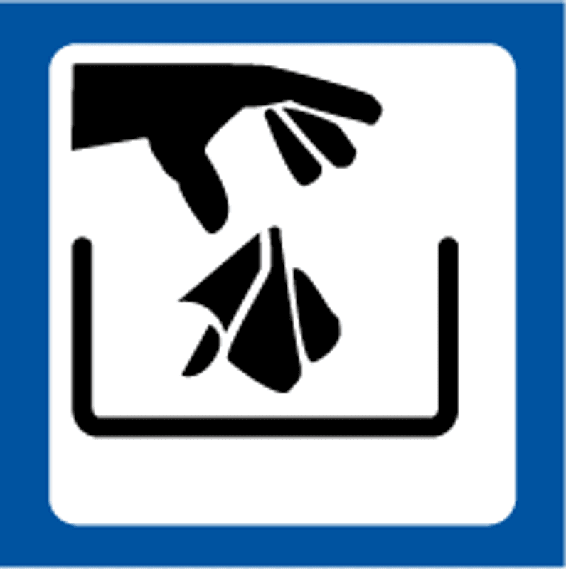 Dørskilt med symbol for søppelkurv