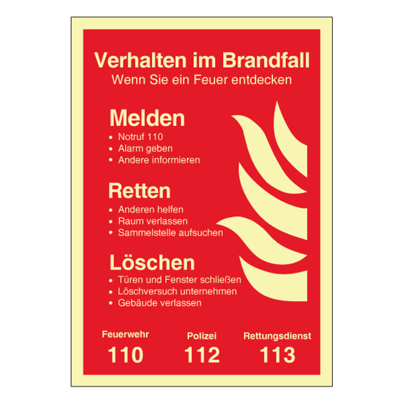 Verhalten im brandfall - Branninstruks på Tysk. Str. A4