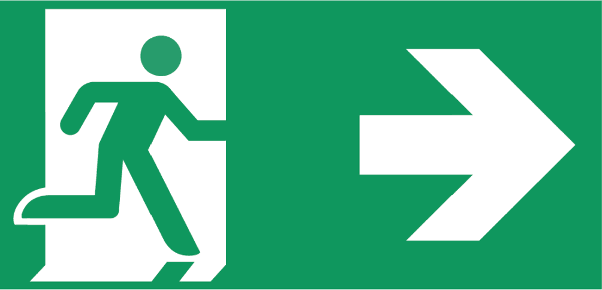 Nødutgangsskilt med pil til høyre - ikke etterlysende