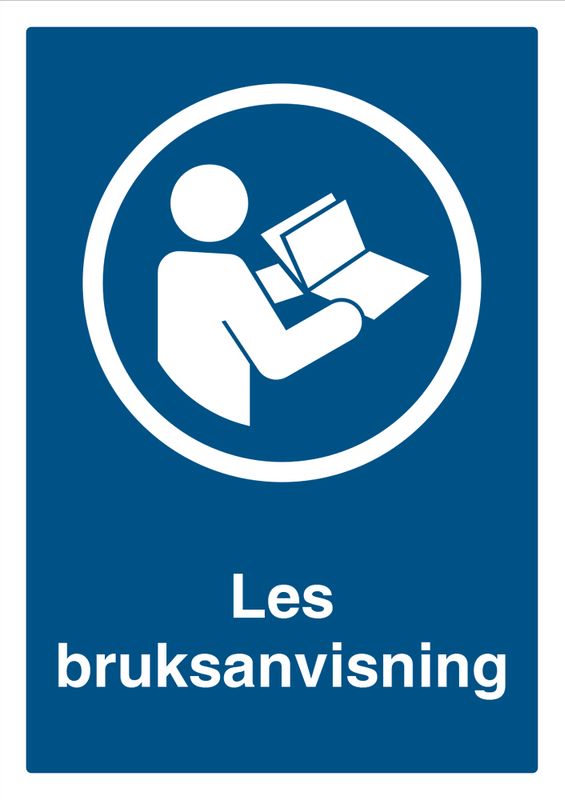 Påbudt med Les Bruksanvisning - HMS Påbudsskilt - 210 x 297 mm