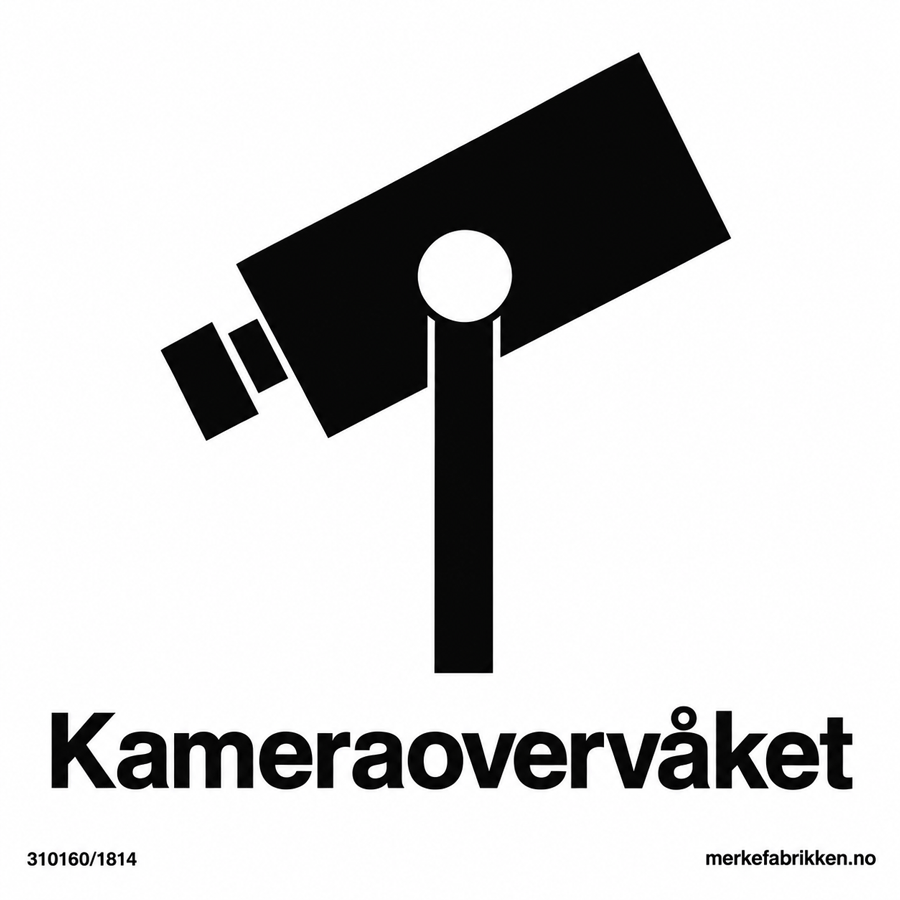 Kameraovervåket område - klistremerke med sort symbol og tekst