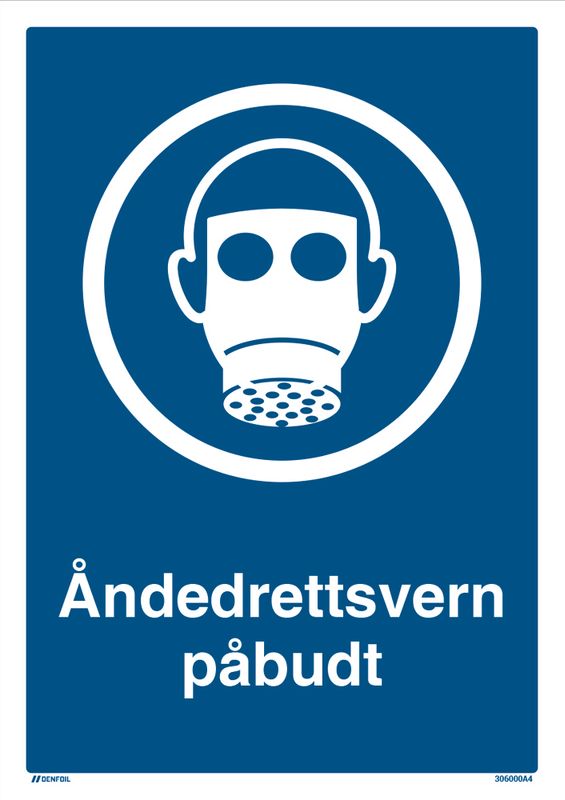 Påbudt med Åndedrettsvern - HMS Påbudsskilt - 210 x 297 mm