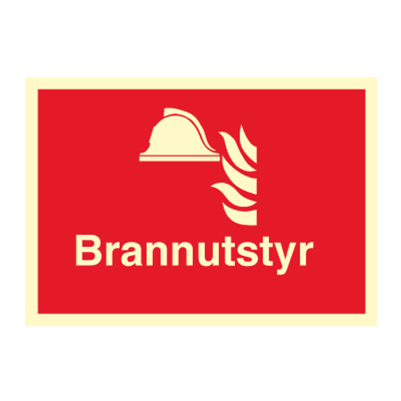 Brannutstyr - brannskilt med symbol og tekst
