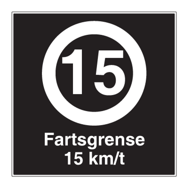 Privatrettslig fartsgrense skilt med symbol og tekst