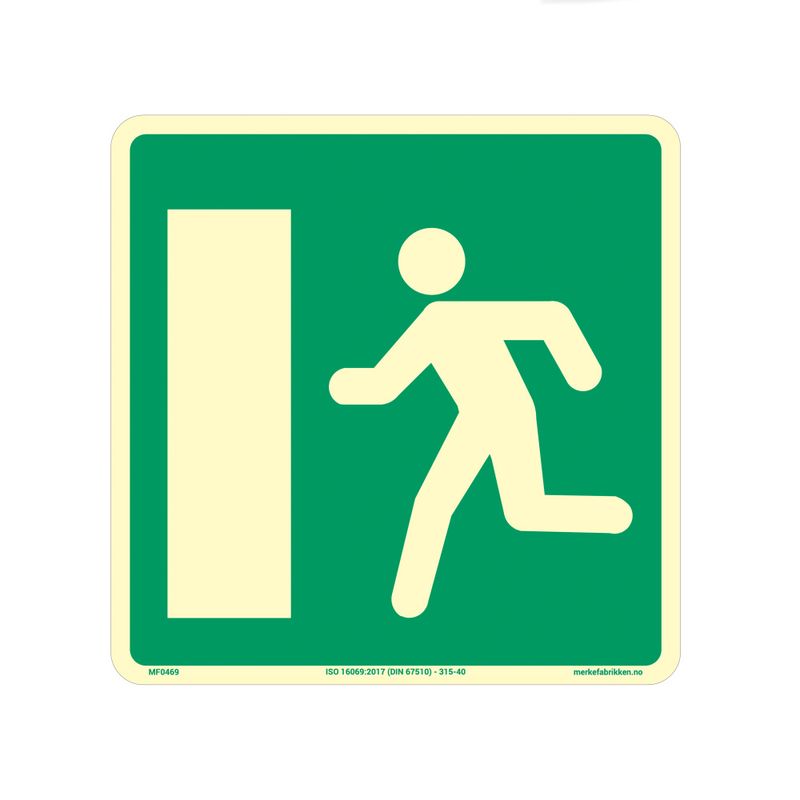Nødutgangsskilt til tunnel til venstre - 500x500 mm